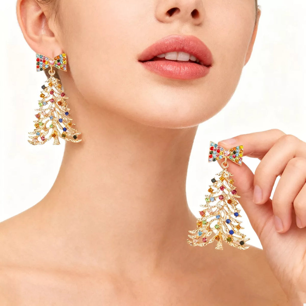 Christmas Drop Earrings Tree Bow 18K Gold-Plated Rhinestone Jewelry e684f3a2-18a8-40ba-b919-6f0c898d38a6-Max-Origin Trendsi