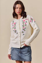 SO ME Women's Sweater Cardigan Floral Embroidered Coquette Ivory Cable-Knit e699f29047f84d10a7c83606f0920dc0-Max-Origin Trendsi