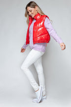 Shiny Quilted Red Vest Snobbish Zip Up Turtleneck Sleeveless e6ae0dea-95f2-48a2-bb74-e8b1a00963e2-Max Trendsi