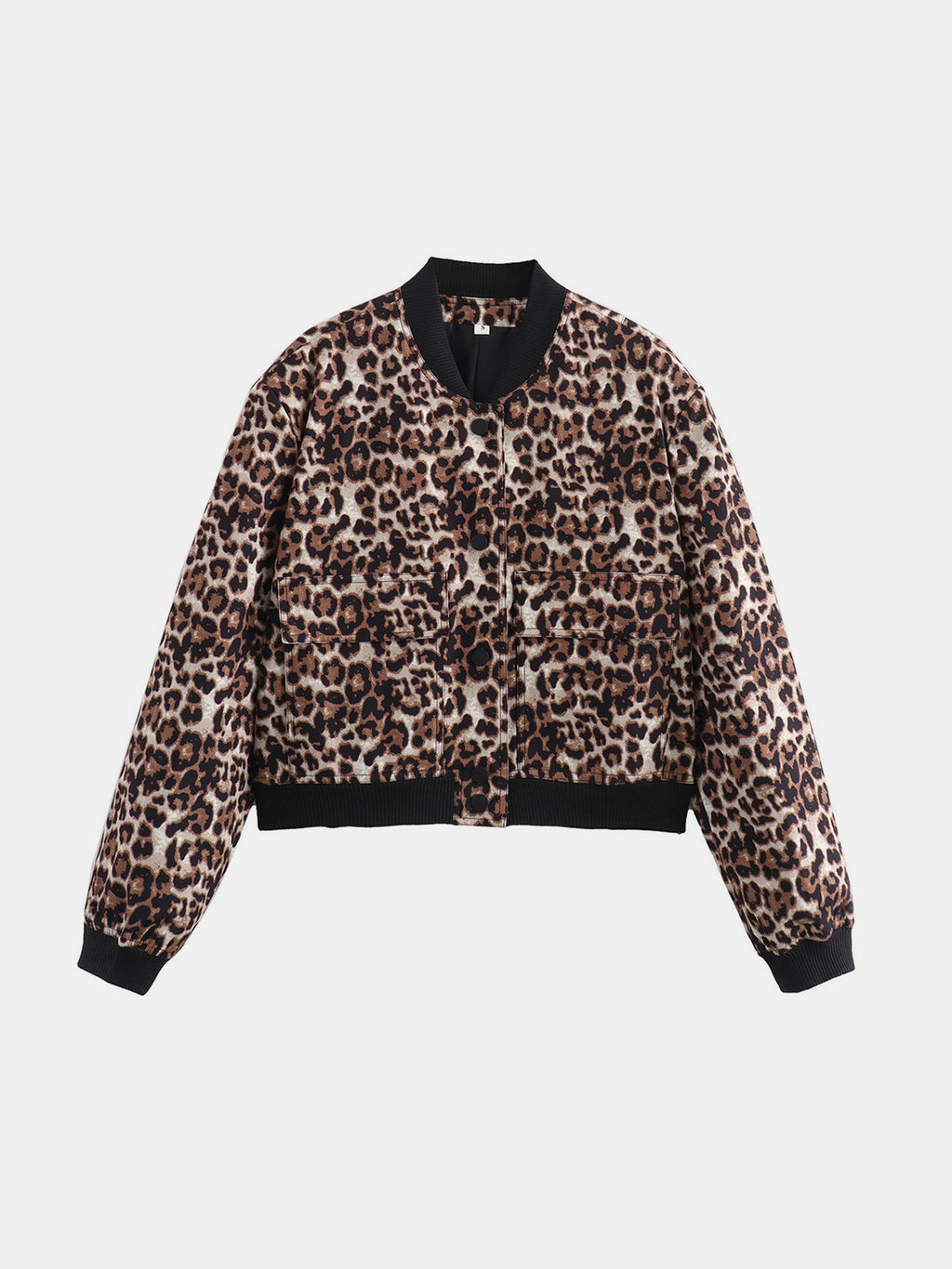 Leopard Cropped Women Jacket Baseball Collar Pocketed Snap Long Sleeve e6be747d-f9bb-4920-8321-eb06431d75c7-Max Trendsi