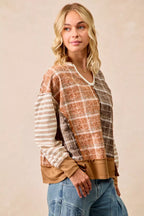 BiBi Womens Blouse Plaid And Stripe Mix And Match Top With Open Seam e6ce9c7c5d0d40d894e793ee965868db-Max-Origin Trendsi