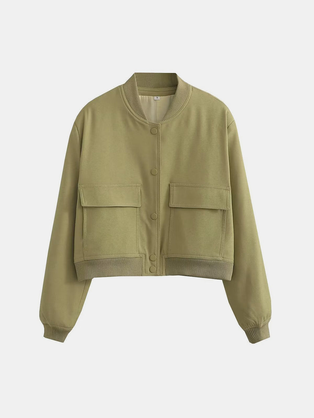 Leopard Cropped Women Jacket Baseball Collar Pocketed Snap Long Sleeve Yellow-Green e6cee5f0-61ae-41ef-85f1-72ecb7f080ec-Max Trendsi