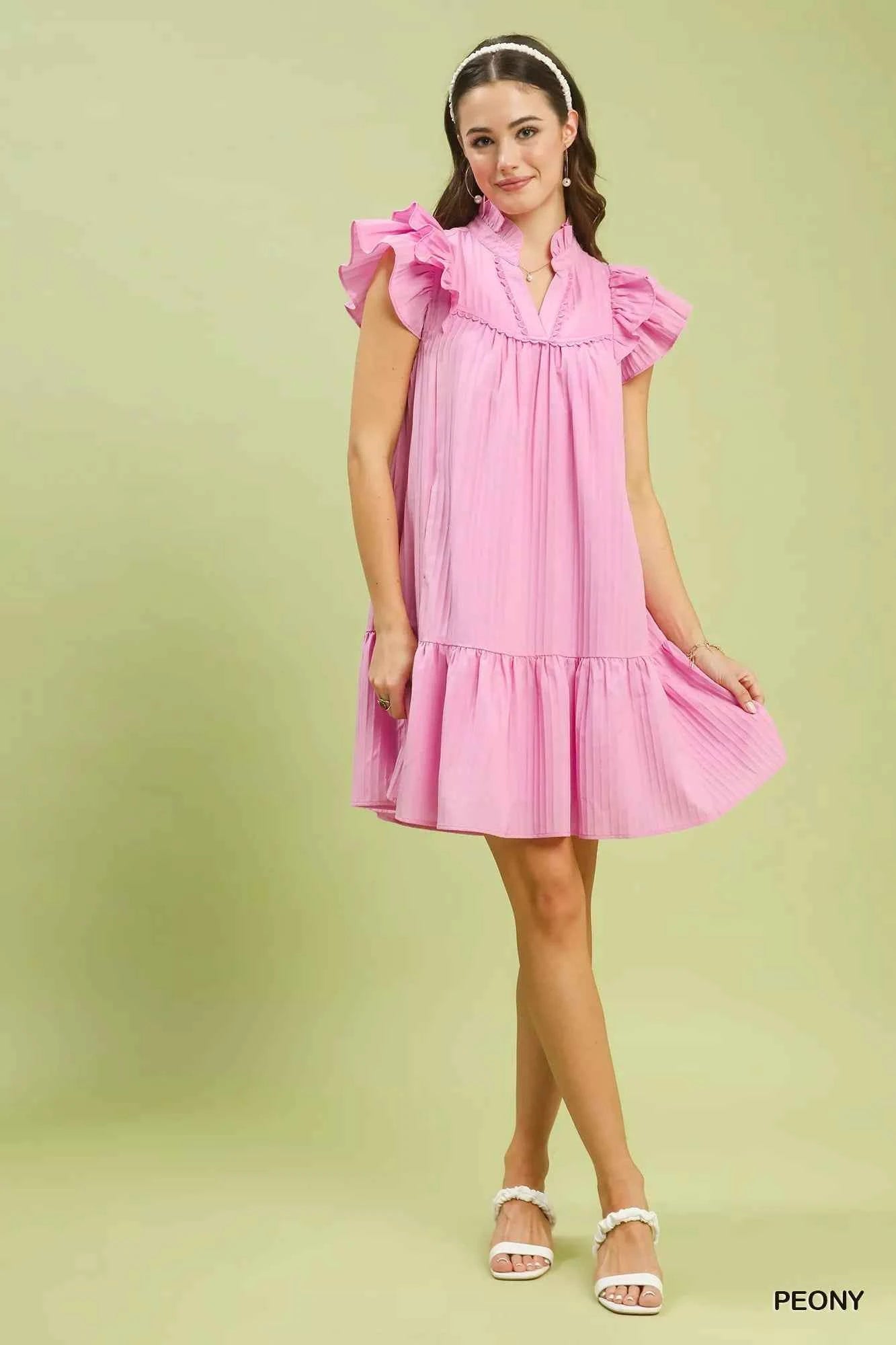 Umgee Flutter Sleeve Tiered Dress