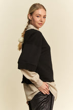 Davi & Dani USA Shirt Faux Layered French Terry Black Contrast Ribbed Top e6df480a-174d-4e1a-9b58-1a859c49b158-Max Trendsi