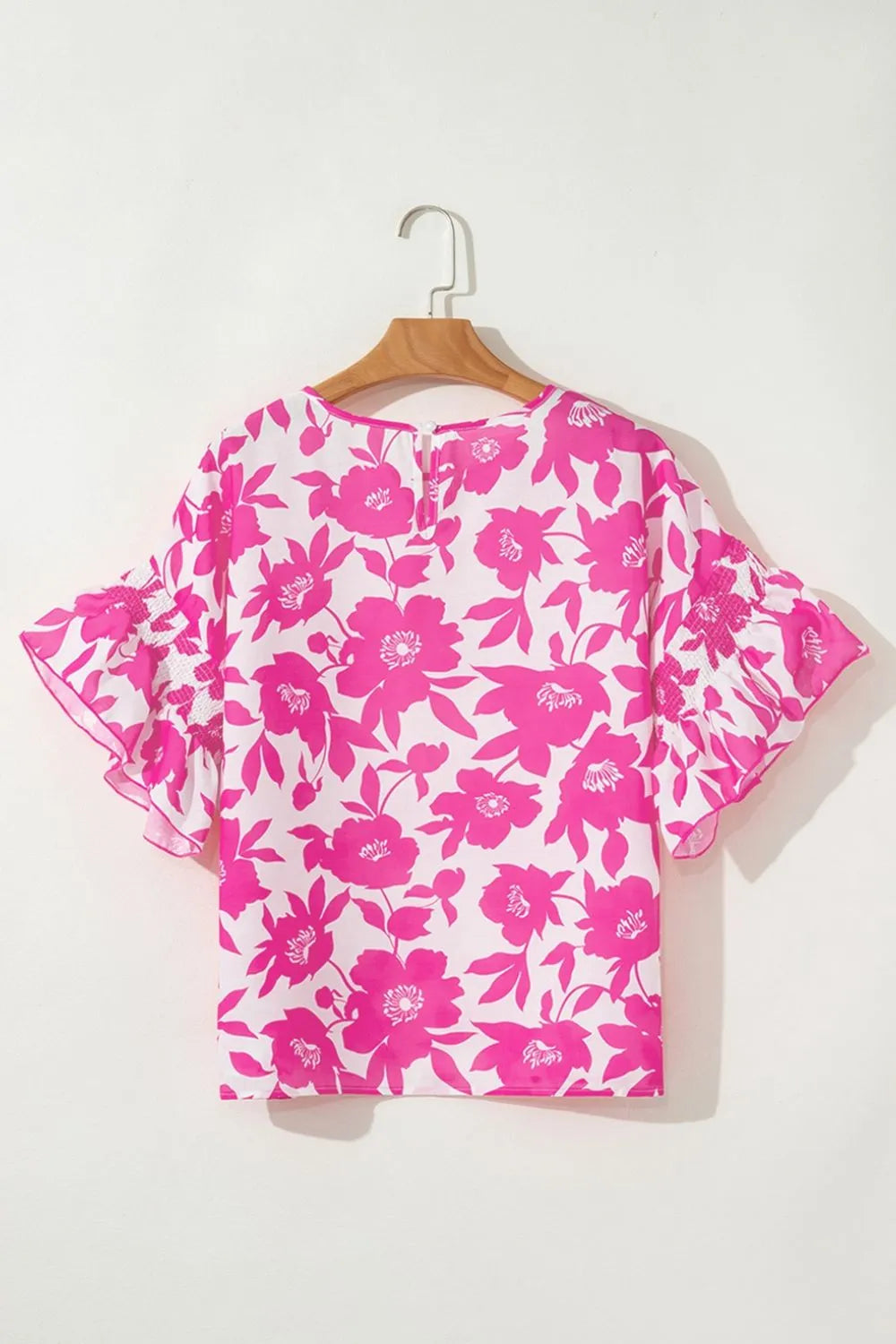 Women's Blouse Floral Print Hot Pink Short Sleeve Casual Top e6e02816-151a-49fb-ba1a-40853c89b89b-Max-Origin Trendsi