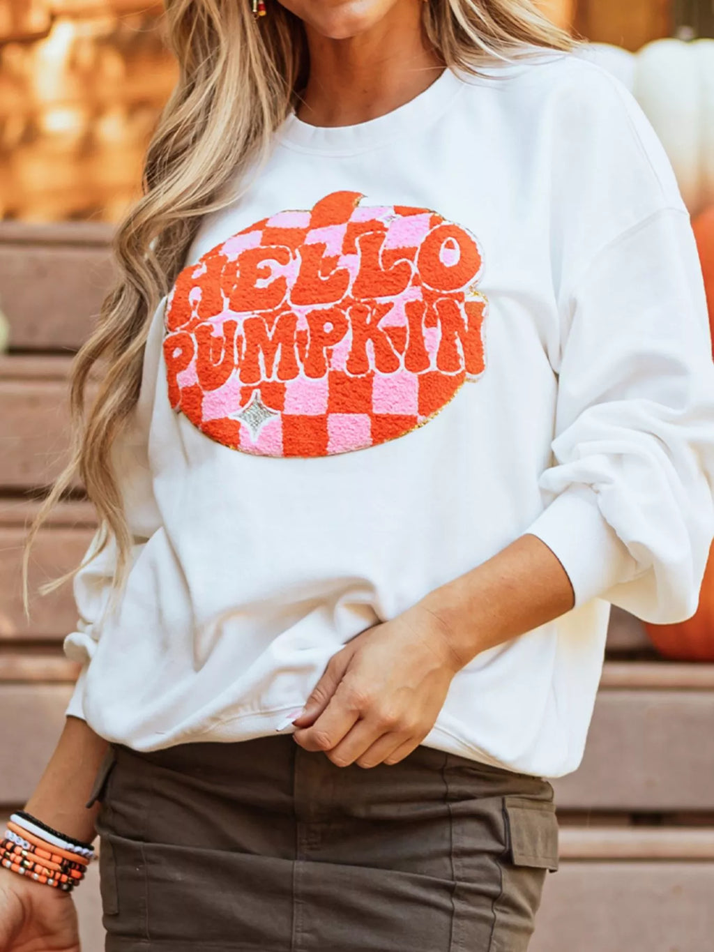 Halloween Women's Sweatshirt Pumpkin Patched Pattern White Long Sleeve Top e6eef030-238e-4f80-917d-9e4ce6f807db-Max-Origin Trendsi