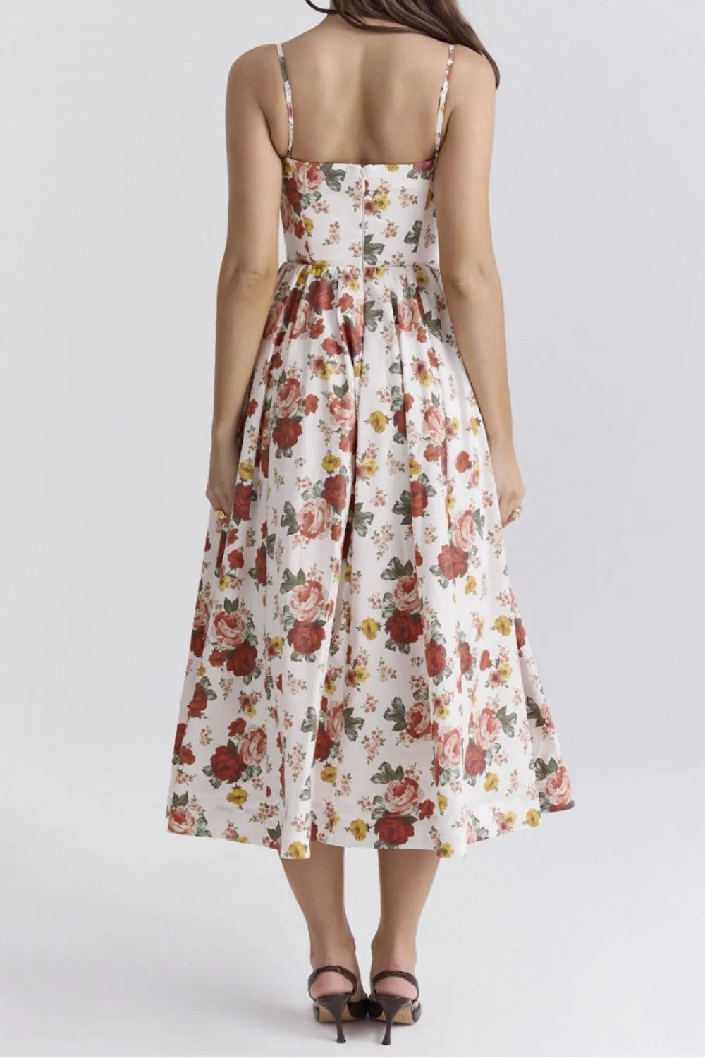 Floral Midi Dress Spaghetti Strap Ruched Zipper High Waisted e702d2d8-b421-4104-99ed-f47f76950826-Max-Origin Trendsi