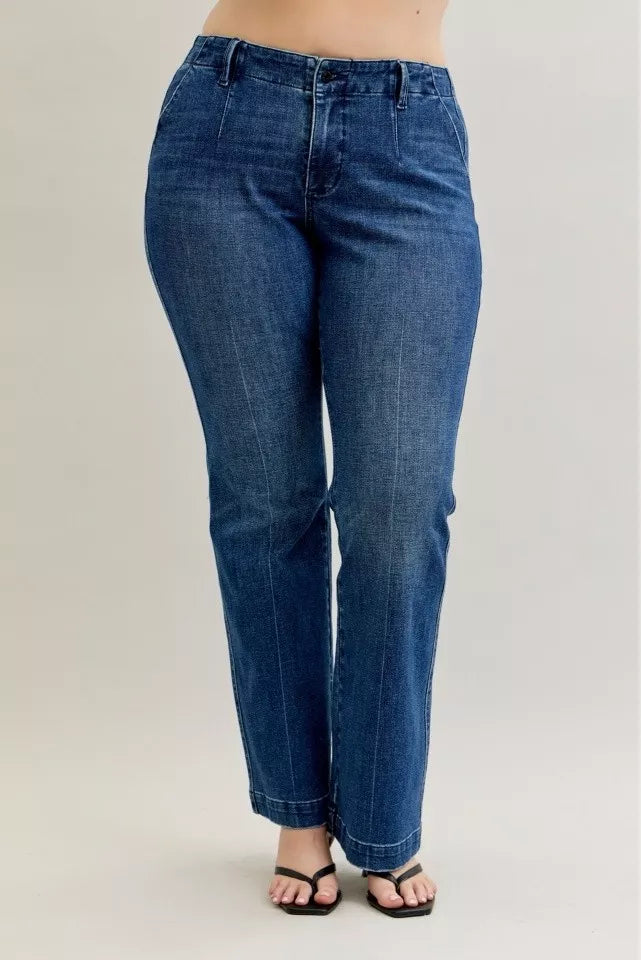 Judy Blue Bootcut Jeans Mid Rise with Welt Pockets Medium Wash Plus Sizes e7045ea1-7e05-4eab-8111-4457a0a8cadc-Max-Origin Trendsi
