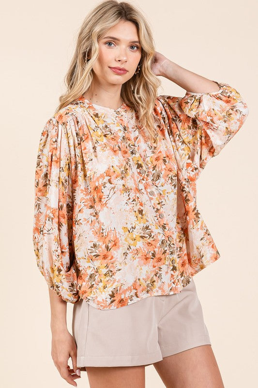 Mittoshop Blouse Linen Blend Flower Ginger Print Batwing Long Sleeve Top e7139856-dbf5-4b06-8cee-9c733b7b332c-Max Trendsi