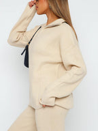 Outfit Set Ribbed Quarter Zip Long Sleeve Top and Pants Set e713f92b-f71c-4181-9e66-8592a2a009ae-Max Trendsi
