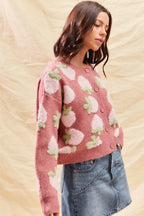 SO ME Womens Cardigan Strawberry Fruit All Over Button Sweater e721c9af91f74f048779aae730ba1714-Max-Origin Trendsi