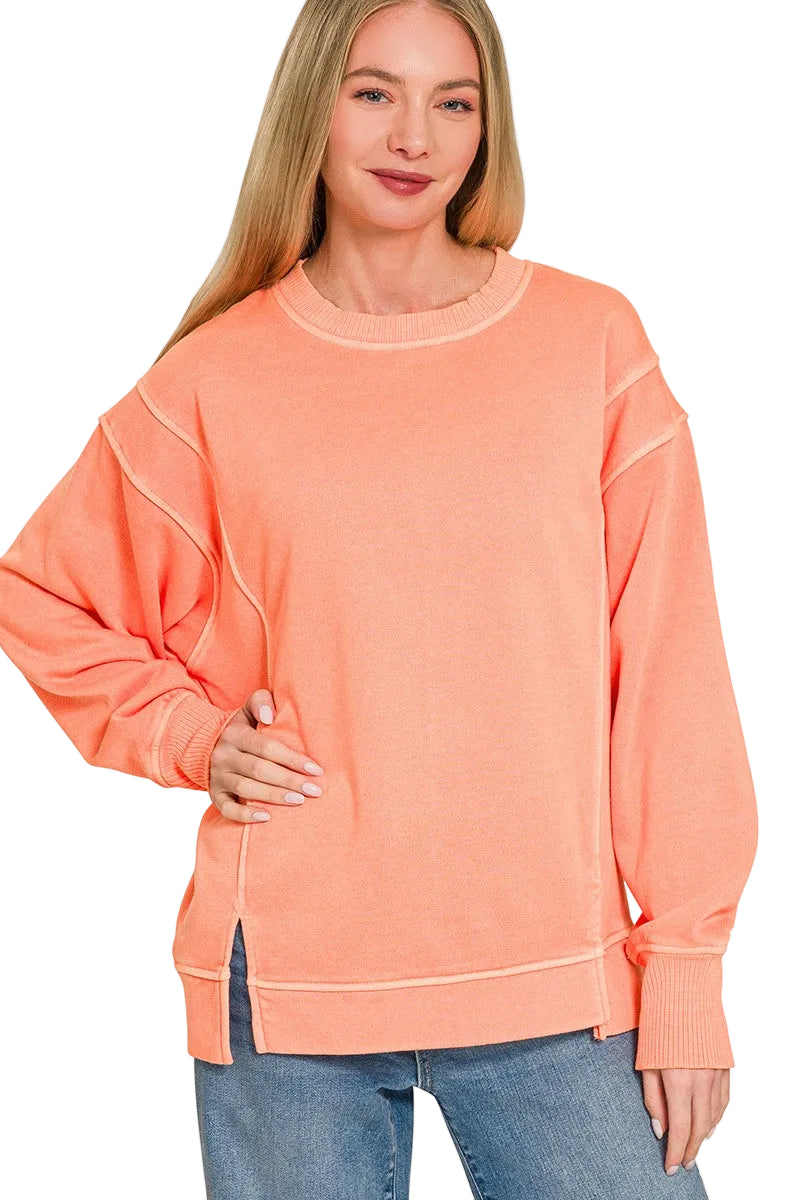 Zenana Pigment-Dyed Fleece Sweatshirt with Exposed Seams