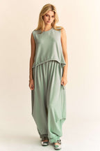 Davi & Dani USA Outfit Set Tank Top and Pants High-Low Drawstring Hem 2 Pcs Light Green e735ca2b-7db7-4cb0-b3e1-8f46cf44f40a-Max Trendsi
