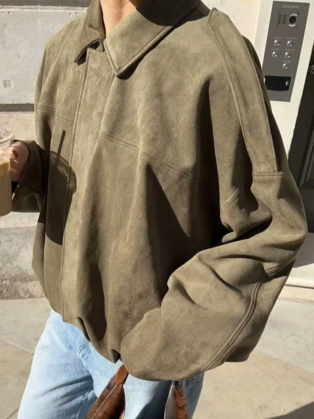 Womens Jacket Oversized Faux Suede Zip Up Long Sleeve Casual Outwear Military Green e748e236-1c02-4377-820d-a21fb5dc6b10-Max-Origin Trendsi