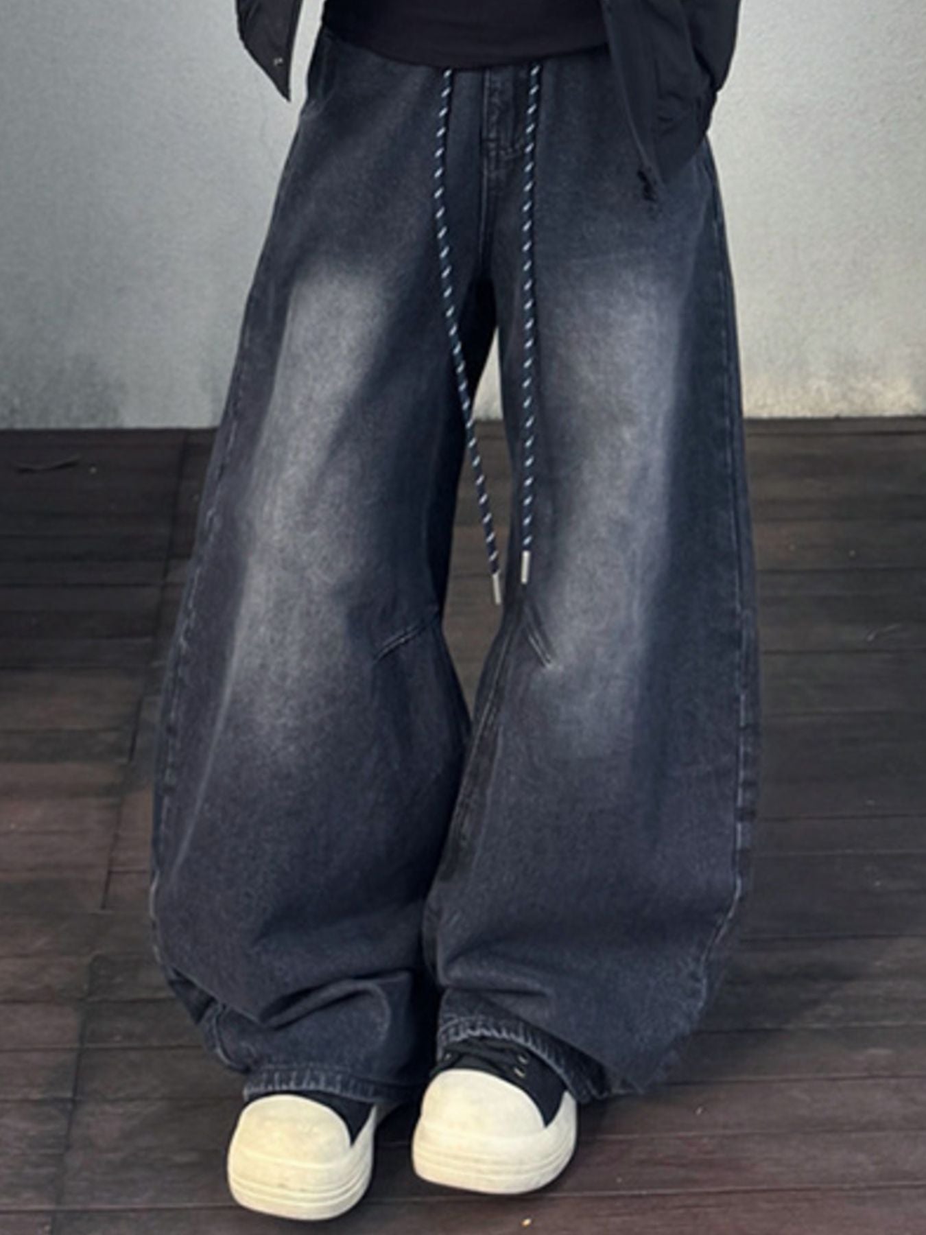 Men's Plus Size Wide Leg Vintage Wash Jeans Full Length