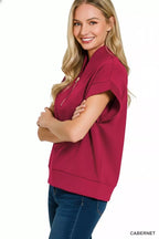 Zenana Womens Scuba Top Red High Neck Half Zip Short Sleeve e749d048-f071-406c-91d0-61c736816e96-Max-Origin Trendsi