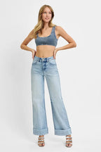 RISEN Women's Jeans Light Wash Tummy Control High Rise Ankle Wide Cuffed e74e12bd-041d-4b40-8ec3-17f861d84a37-Max-Origin Trendsi