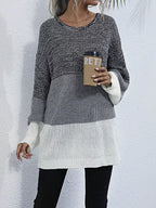 Women's Oversized Sweater Color Block Stripe Knit Round Neck Long Sleeve e76319fafc0d4e7eac842feda35be1b3-Max-Origin Trendsi