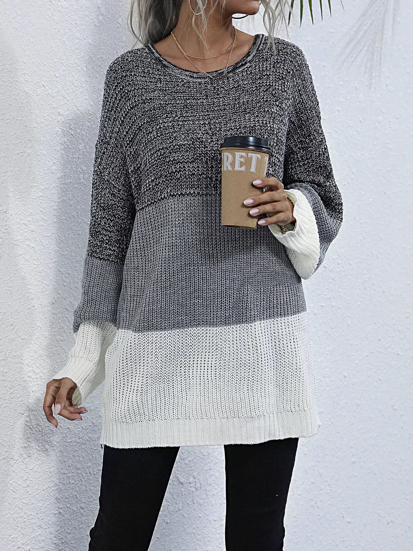 Women's Oversized Sweater Color Block Stripe Knit Round Neck Long Sleeve e76319fafc0d4e7eac842feda35be1b3-Max-Origin Trendsi