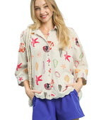 Umgee Seashell & Starfish Print Button-Down Top