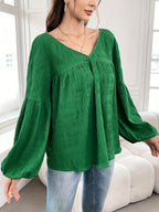 Plus Size Textured V-Neck Long Sleeve Top
