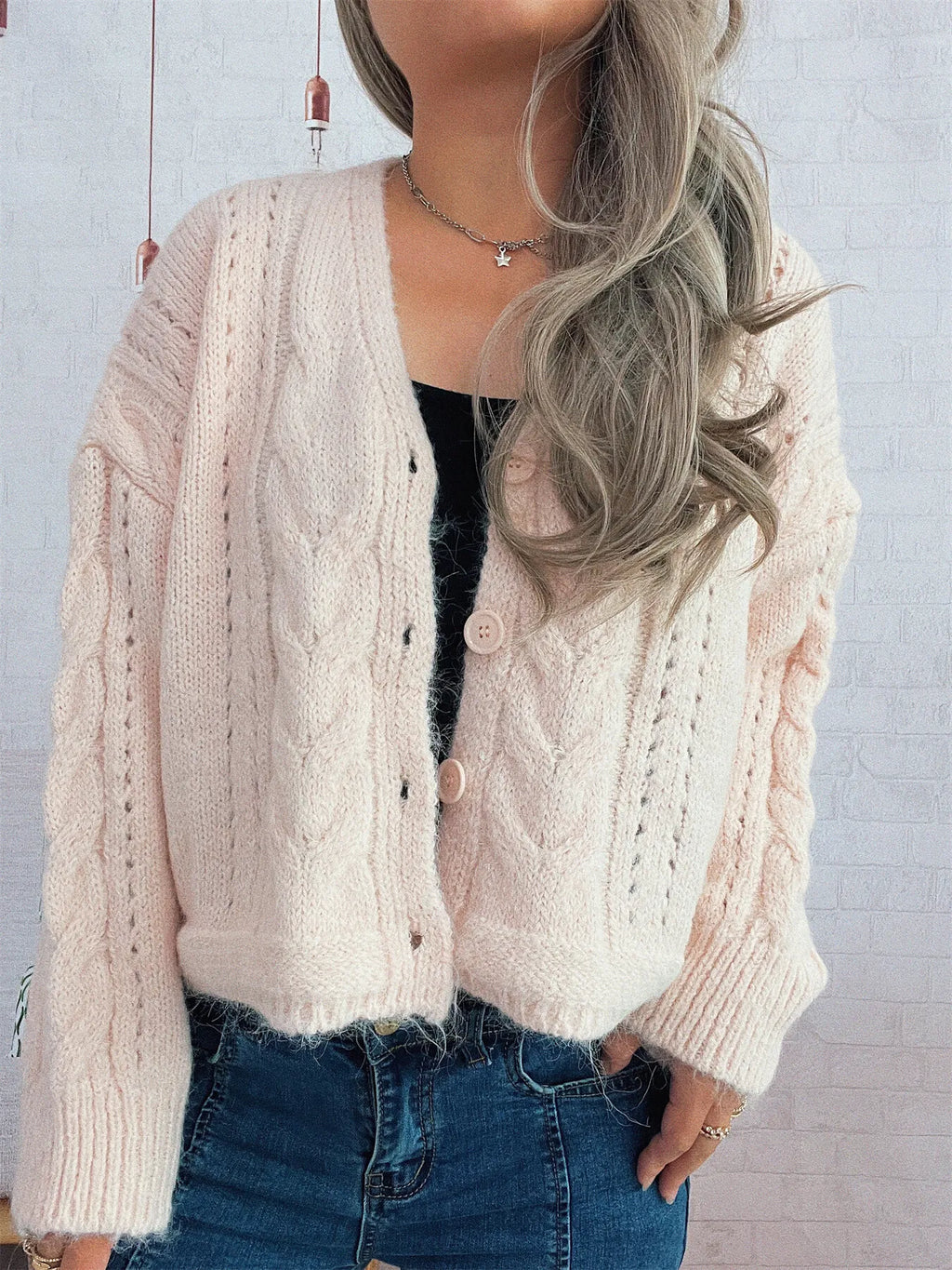 Women's Cardigan Cable Knit Button-Up Soft Knit Acrylic Long Sleeve e77885c394f743bcbc7cca31a01103d5-Max-Origin Trendsi