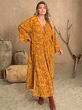 Plus Size Printed Long Sleeve Dress with Side Slit