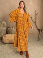 Plus Size Printed Long Sleeve Dress with Side Slit