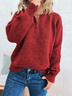 Women's Sweater Quarter Zip Hooded Ribbed Hem Long Sleeve Knitwear e78dd565806f4c1883e1e1e070fb5fd5-Max-Origin Trendsi