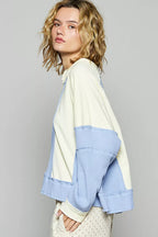 POL Women's Sweatshirt Cream Blue Color Block Waffle Knit Raw Hem Top e7b4cc16-2d78-4175-a212-558e613dcf68-Max-Origin Trendsi