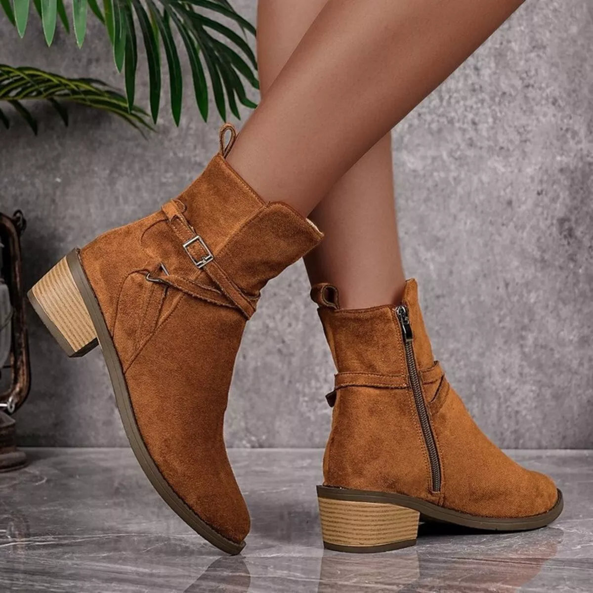 Women's Boots Faux Suede Side Zip Block Mid Heels Shoes e7be6048d9344699a7290a460edf15c8-Max-Origin Trendsi