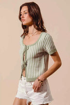 SO ME Knit Cardigan Sage Green Textured Vertical Stripe Tie Front e7c24ddd-6d77-42b8-8f0e-5dc354ecddcf-Max-Origin Trendsi