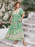 Plus Size Floral Tie-Neck Maxi Dress with Flutter Sleeves