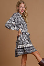 Umgee Mini Dress Black Floral Border Print Tie Waist Long Sleeve Belted e7ca7948-ea28-4267-abba-ae96b805a0cf-Max Trendsi