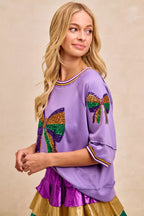 BiBi Womens Blouse Lavender Sequin Patched Ribbon Mardi Gras Theme Top e7df8db90d354def800d81a07affd019-Max-Origin Trendsi