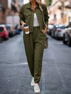 Outfit Set Plaid Texture Snap Down Top and Pants Set e7e078f0-b87d-4d10-9c54-b121ea0188b1-Max Trendsi