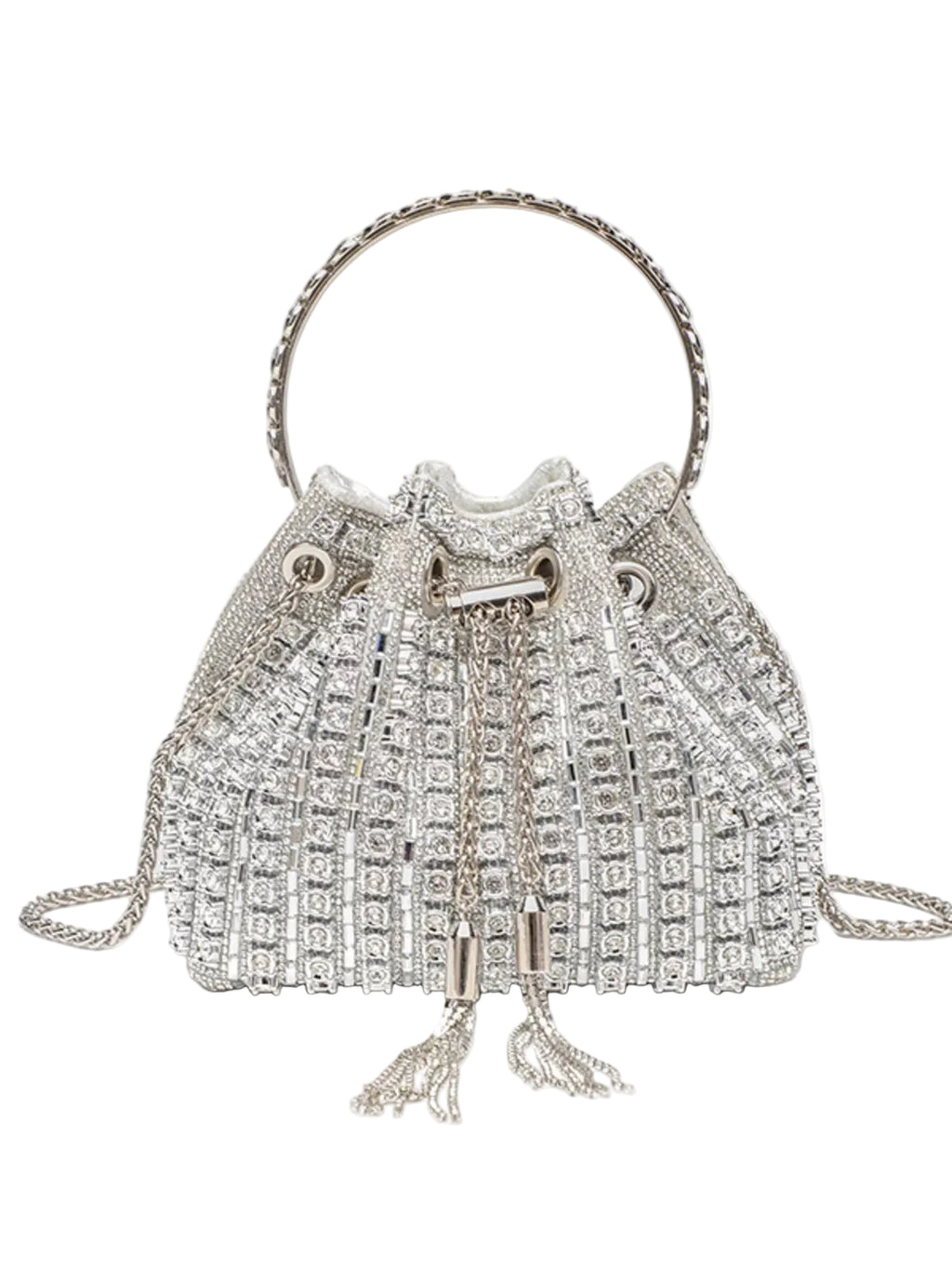 Rhinestone Embellished Mini Bucket Crossbody Bag