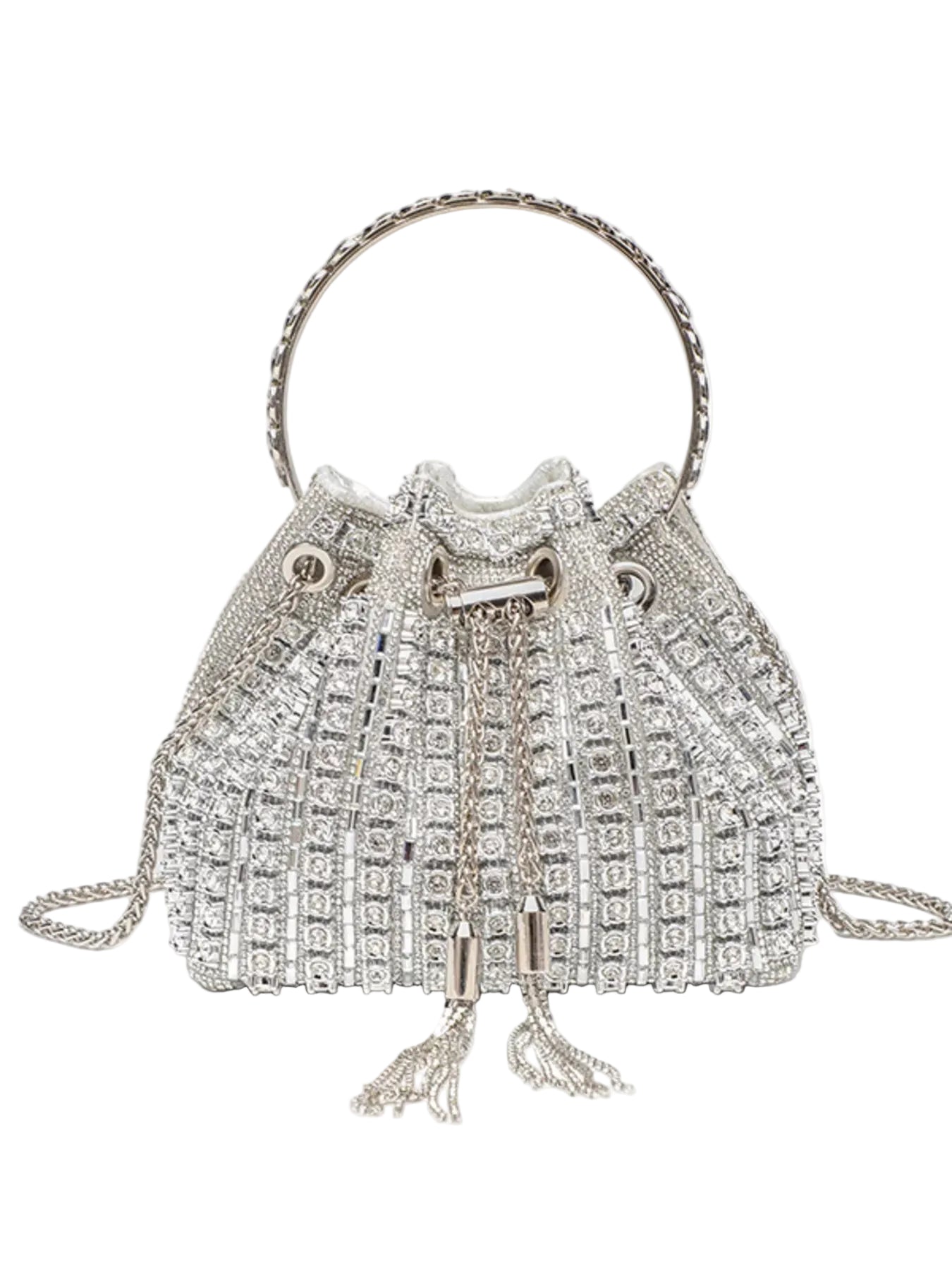 Rhinestone Embellished Mini Bucket Crossbody Bag