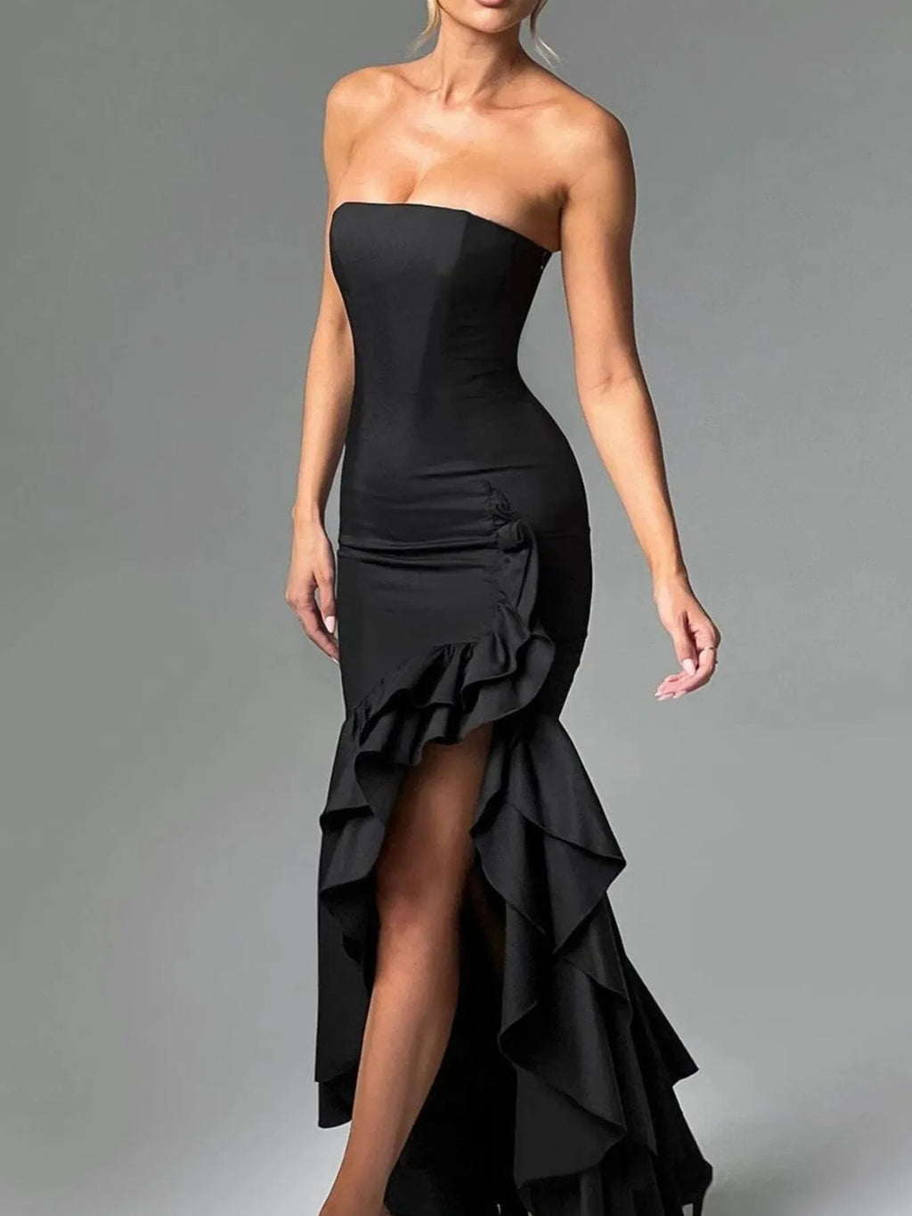 Bodycon Dress Strapless Ruffle Split High-Low Tiered Party Dresses e7f33c95-3875-45ce-8292-235a62514746-Max-Origin Trendsi