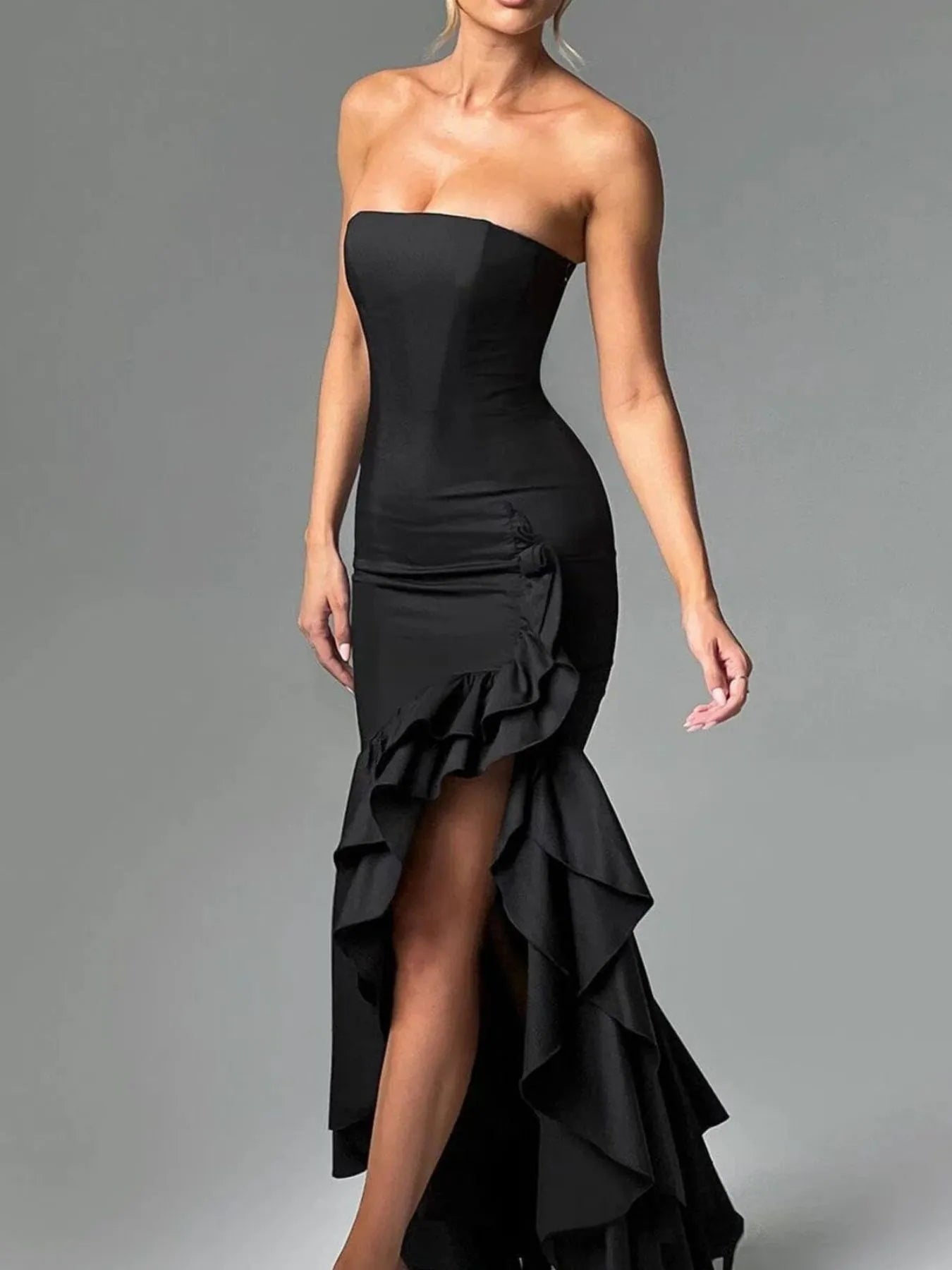 Bodycon Dress Strapless Ruffle Split High-Low Tiered Party Dresses e7f33c95-3875-45ce-8292-235a62514746-Max-Origin Trendsi