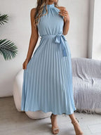 Pleated Midi Dress Grecian Neck Tie Waist Belted Halter Sleeveless e7f79f0e-3ef2-49f0-be3c-1212e63fc4db-Min Trendsi