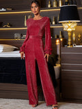 Perfee Jumpsuit Deep Red Metallized Fibres Cutout Backless Long Sleeve Deep Red e8025c71-5df0-45ff-9d8b-98105b21de6d-Max Trendsi