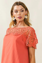 BiBi Dress Crochet Lace Yoke Detailed Wrinkled Short Sleeve e805fb0294c4469fbc10cd3a4936c7c5-Max-Origin Trendsi