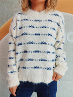 Striped Sweater Round Neck Long Sleeve Soft Knitwear e8187664-4186-4975-8800-f2511015d12b-Max Trendsi