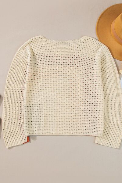 Sweater Openwork Color Block Long Sleeve Women's Long Sleeve Knit Top e818db8b-46af-4fca-8d3b-31c67bb97f82-Min Trendsi
