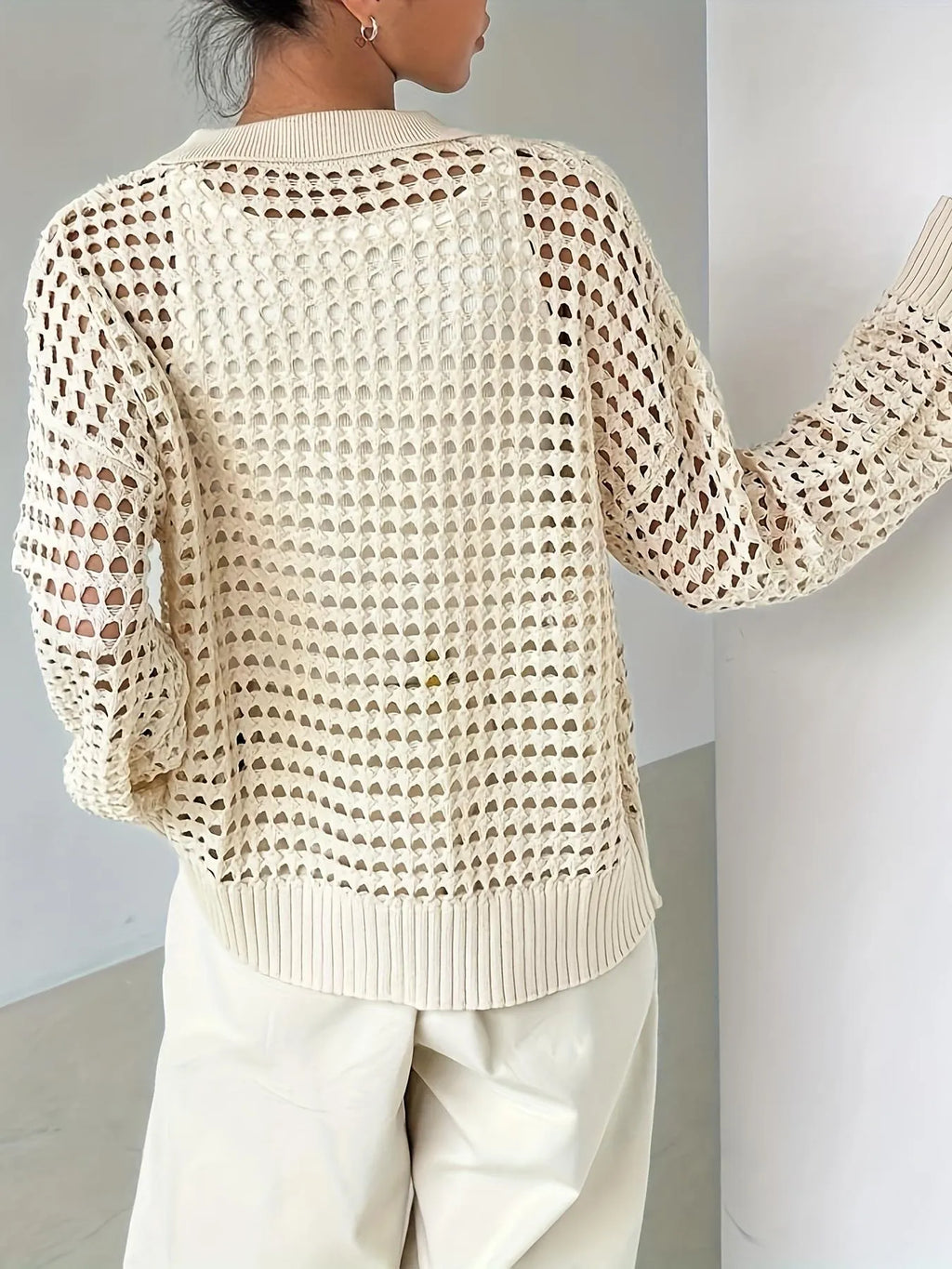 Women's Cardigan Cutout Hollow Out Knit Button Front Long Sleeve e81d398a-1656-49a1-9b5d-7059d8c0d92e-Max-Origin Trendsi