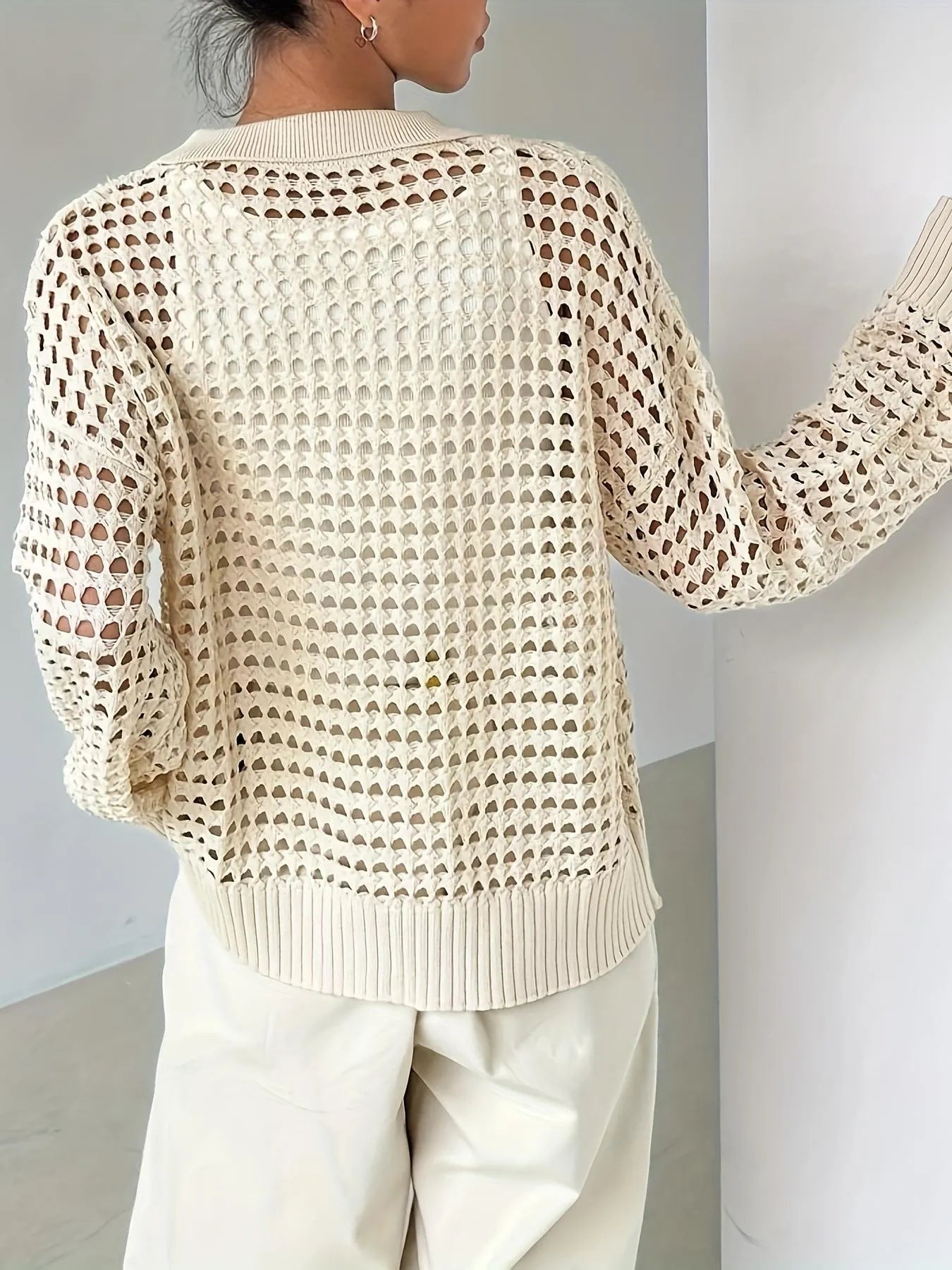 Women's Cardigan Cutout Hollow Out Knit Button Front Long Sleeve e81d398a-1656-49a1-9b5d-7059d8c0d92e-Max-Origin Trendsi
