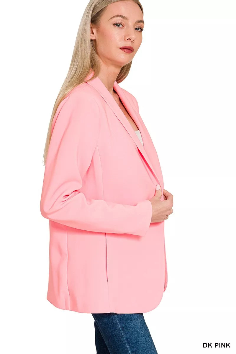 Zenana Women's Blazer Pink Woven Long Sleeve With Lining Jacket e8212ec1e96d4378a969eb0c8ff43745-Max-Origin Trendsi