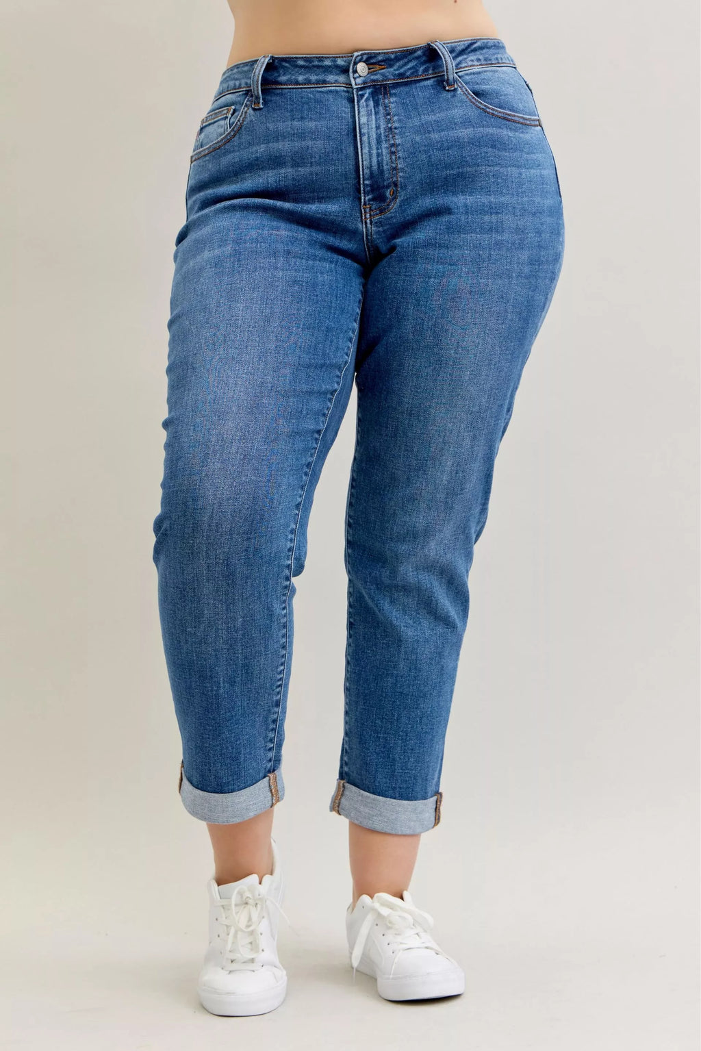 Judy Blue Jeans Mid Rise Boyfriend Classic Cuffed Plus Sizes Women's Denim e825e34a-a8a5-43fd-a88a-2179f46557dc-Max-Origin Trendsi