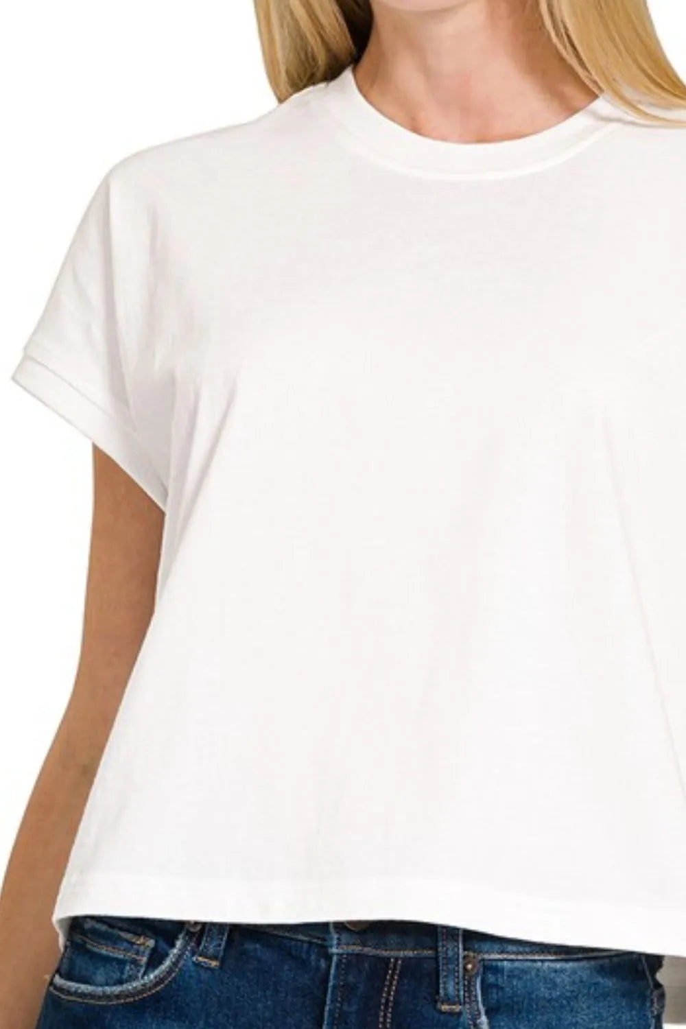Zenana Premium T-shirt Cotton White Relaxed Crop Tee e83e4c2e-40d7-4666-8887-96b6a4fdeea2-Max-Origin Trendsi